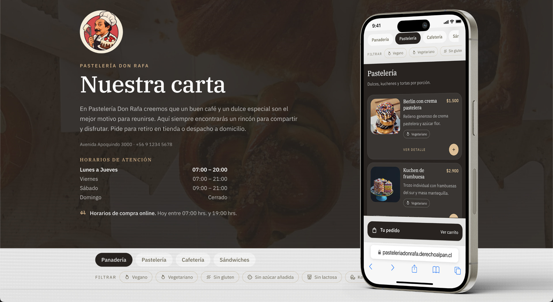 Pantalla de carta del panel de Derecho al Pan